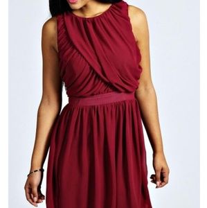 Maureen Ruched Detail Chiffon Skater Dress